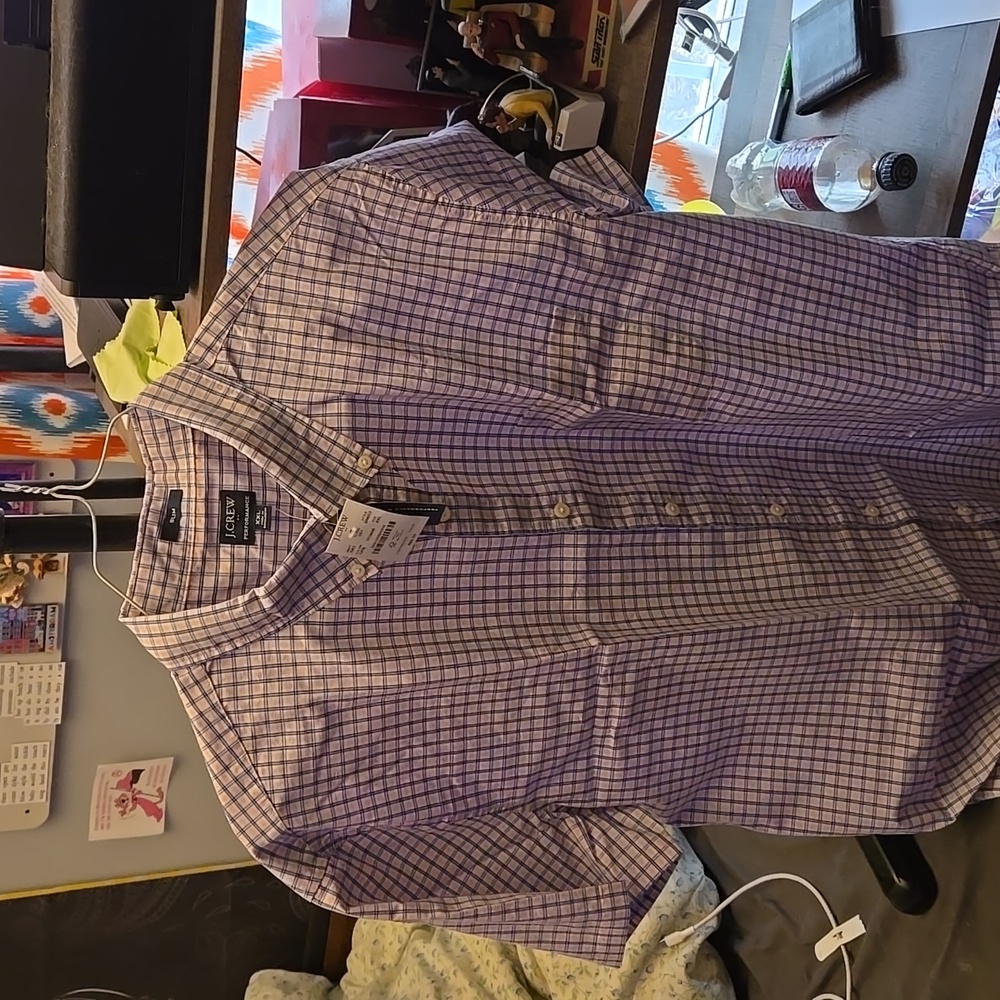 J. Crew 2XL Button Down Short Sleeve Pink White Blue Plaid NWT - Picture 1 of 3